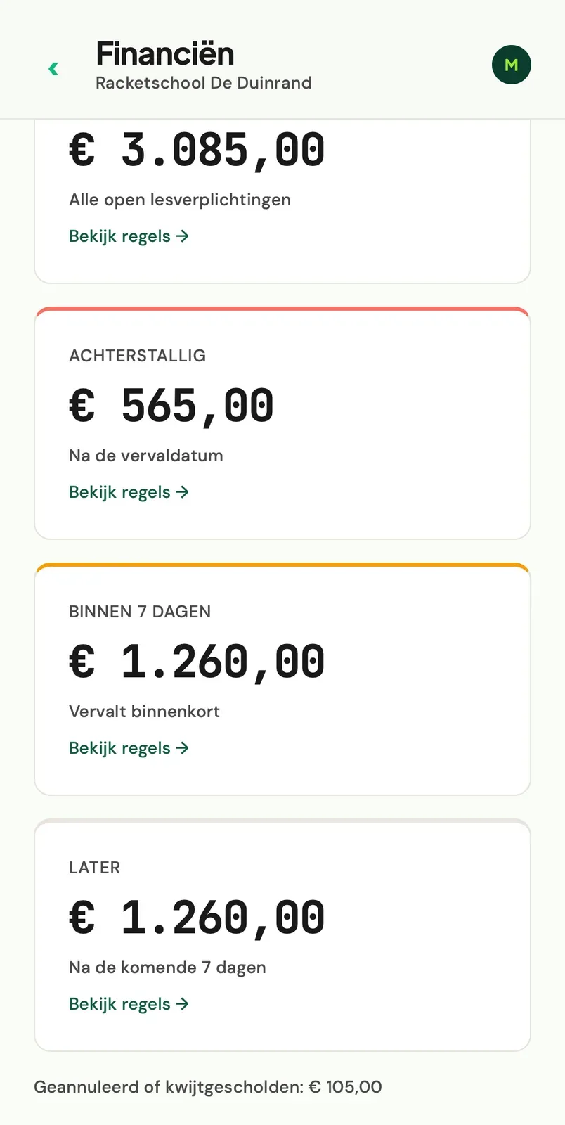Financiën met openstaande en achterstallige bedragen