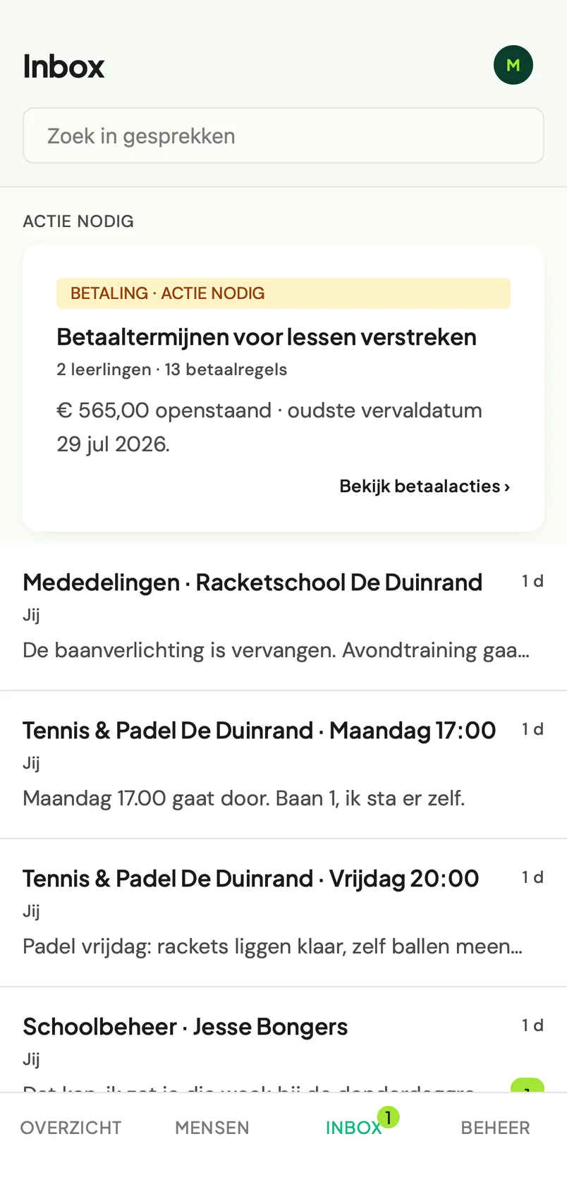 Inbox met verstreken betaaltermijnen bovenaan